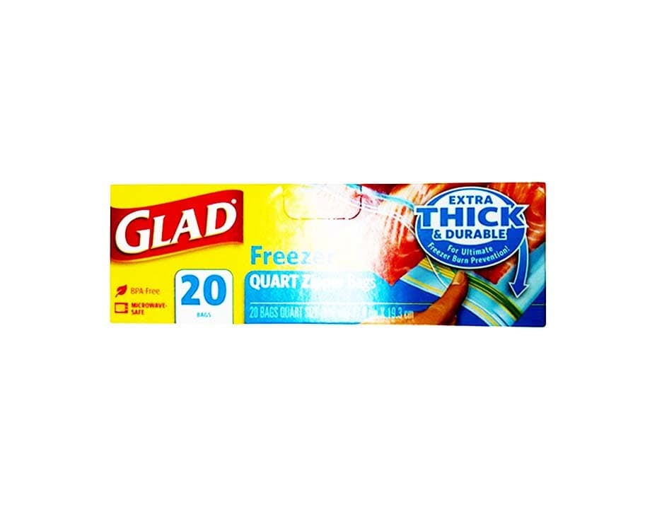 Glad Freezer Quart Zipper Bags Extra Thick & Durable 20 Bags Quart Size (946mL) 17.4cm x 19.3cm