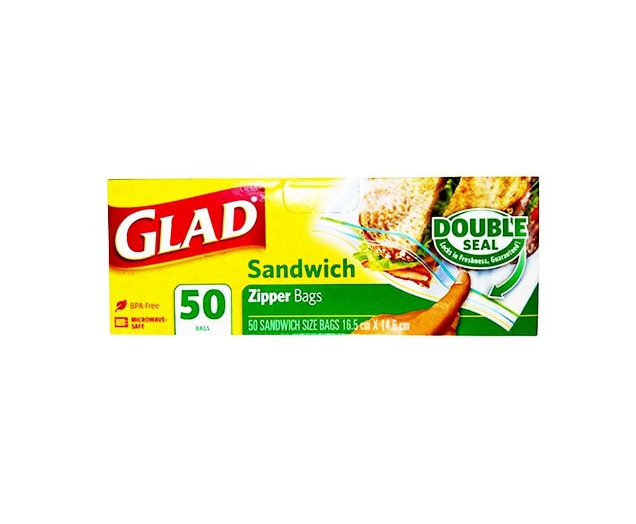 Glad Sandwich Zipper Bags Double Seal 50 Sandwich Size Bags 16.5cm x 14.6cm