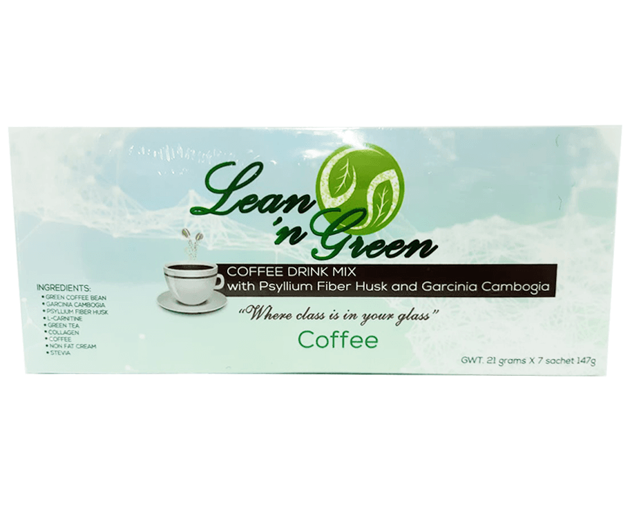 Lean 'n Green Coffee Drink Mix With Psyllium Fiber Husk and Garcinia Cambogia (7 Sachets x 21g)