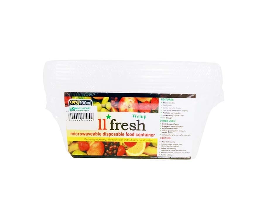 Welup Well Fresh Microwaveable Disposable Food Container Square 1000mL 5 Pieces