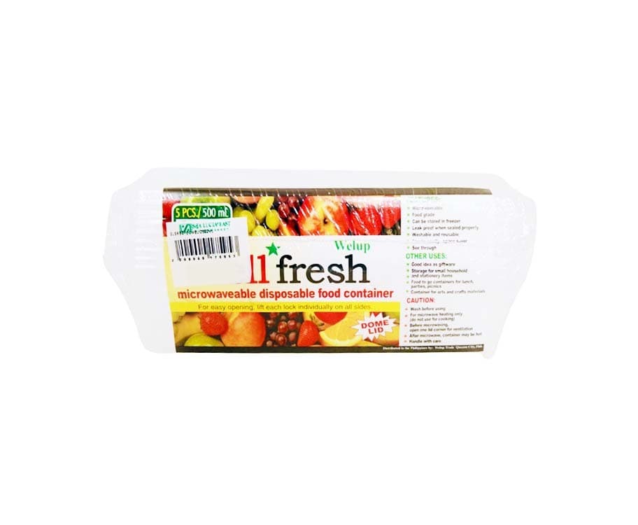 Welup Well Fresh Microwaveable Disposable Food Container Rectangular Dome Lid 500mL 5 Pieces