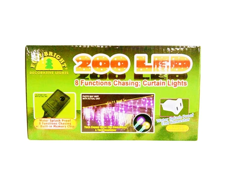 Fuji Bright Decorative Lights 200 LED 8 Function Chasing; Curtain Lights (24 Drops White)
