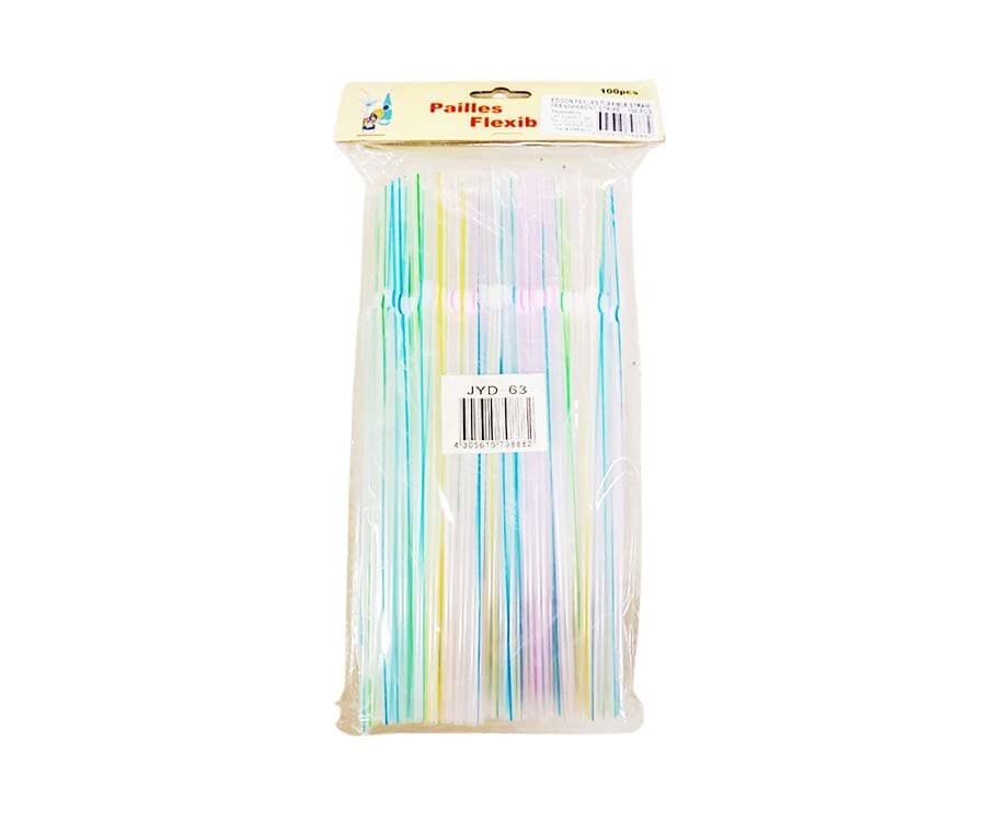 Edison Pailles Flexible Straw Transparent Stripes 100 Pieces