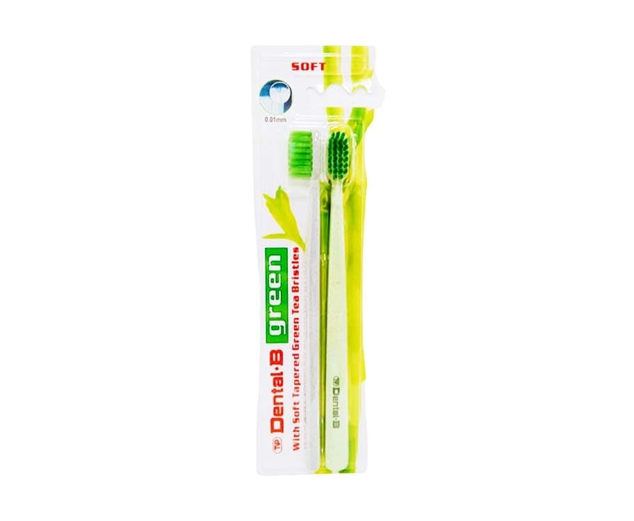Dental-B Green with Soft Tapered Green Tea Bristles 2 Pieces Grey & Green