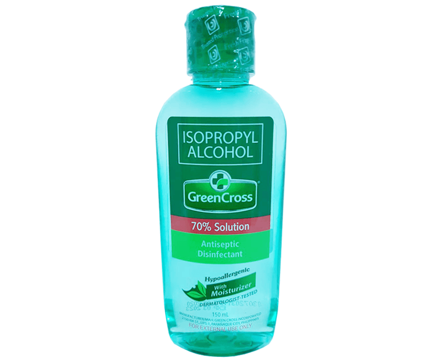 Green Cross Isopropyl Alcohol 70% Solution Antiseptic Disinfectant Hypoallergenic with Moisturizer 150mL