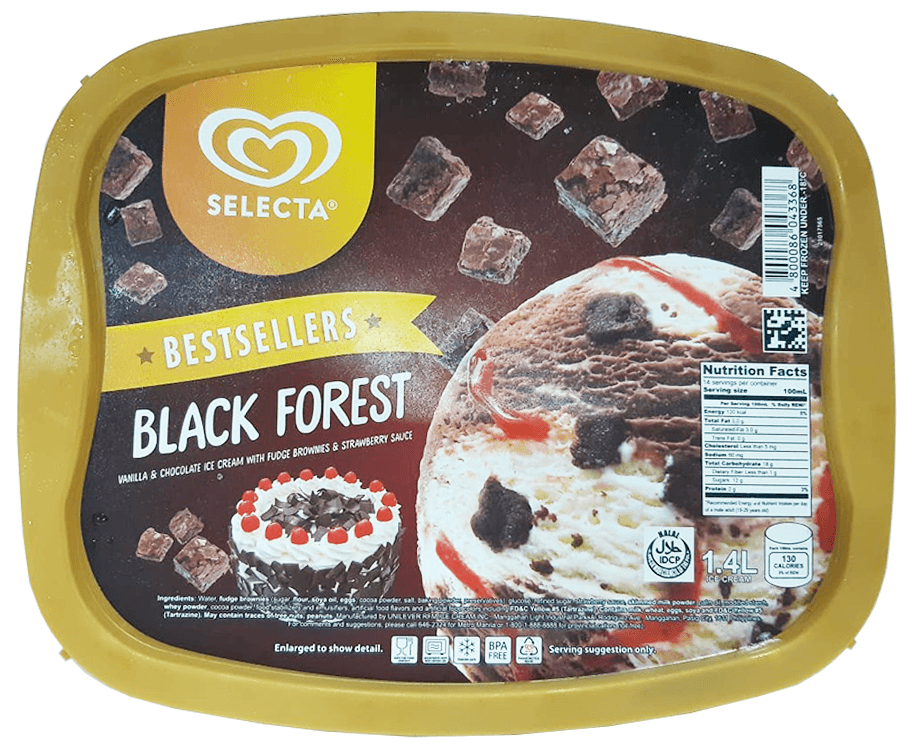 Selecta Black Forest Vanilla & Chocolate Ice Cream with Fudge Brownies & Strawberry Sauce 1.4L