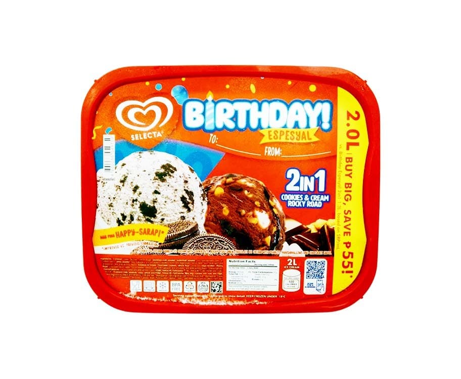 Selecta Birthday Espesyal 2-in-1 Cookies & Cream + Rocky Road 2L