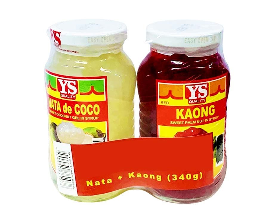 YS Nata de Coco Sweet Coconut Gel in Syrup White 340g + Kaong Sweet Palm Nut in Syrup Red 340g