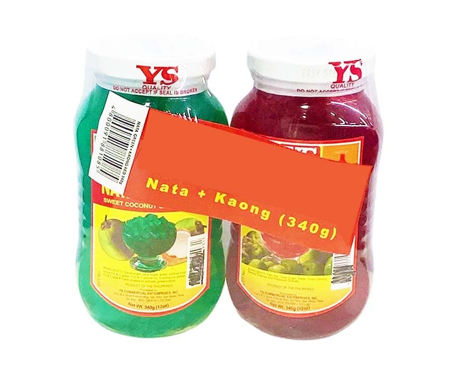 YS Nata De Coco Sweet Coconut Gel in Syrup Green 340g + YS Kaong Sweet Palm Nut in Syrup Red 340g