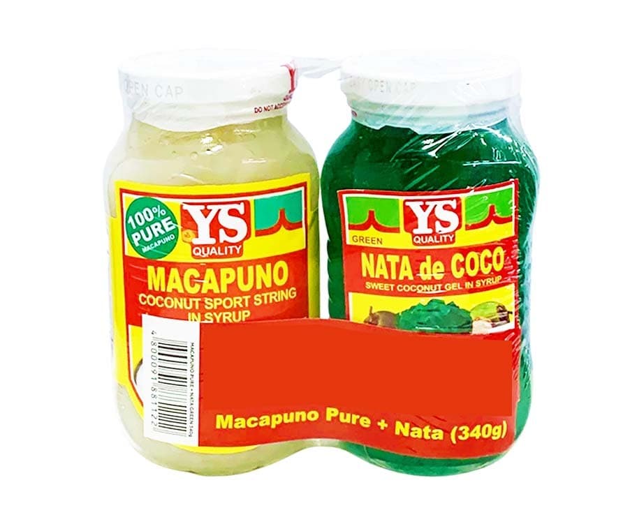 YS Macapuno Coconut Sport String in Syrup 340g + YS Nata De Sweet Coconut Gel in Syrup Green 340g