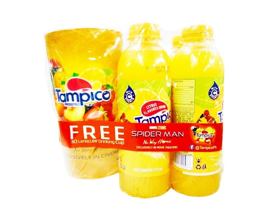 Tampico Irresistible Citrus Flavored Drink (4 Packs x 237mL) + Free Spider Man Drinking Cup