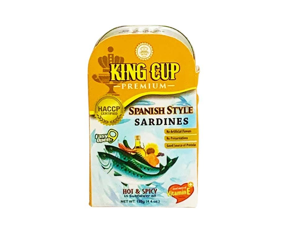 King Cup Premium Spanish Style Sardines Easy Open Hot & Spicy in Sunflower Oil 125g
