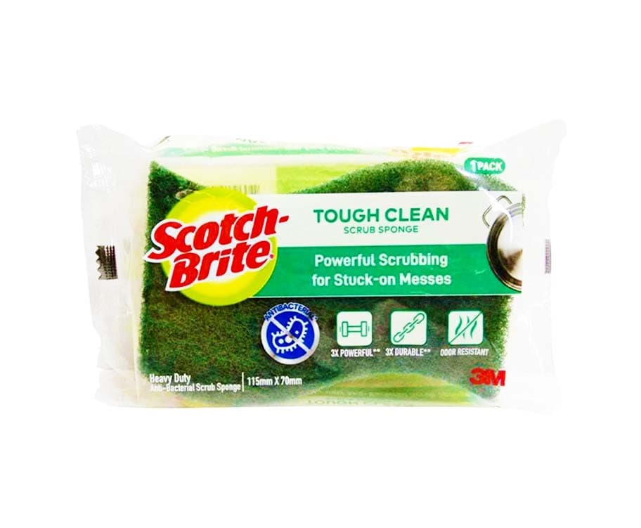 Scotch-Brite Tough Clean Heavy-Duty Anti-Bacterial Scrub Sponge 115mm x 70mm 1 Pack