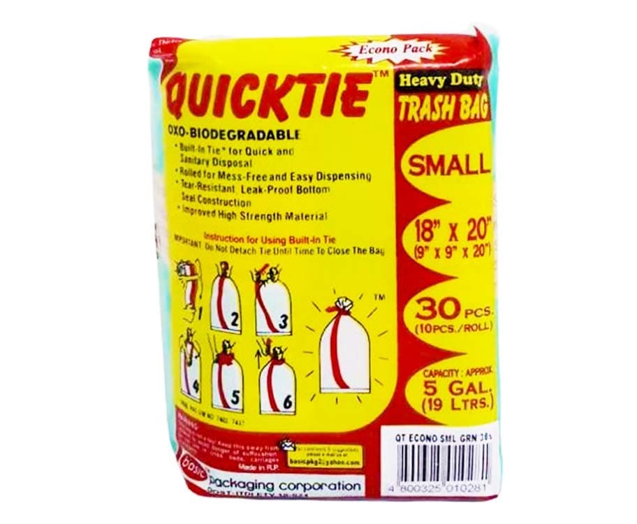 Quicktie Heavy Duty Trash Bag Econo Pack Green Small 18" x 20" (9" x 9" x 20") 30 Pieces