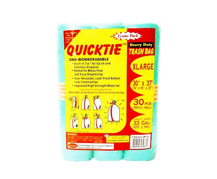 Quicktie Heavy Duty Trash Bag Econo Pack Green X-Large 30" x 37" (15" x 15" x 37") 30 Pieces