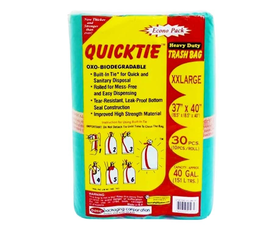 Quicktie Heavy Duty Trash Bag Econo Pack Green XXL 37" x 40" (18.5" x 18.5" x 40") 30 Pieces