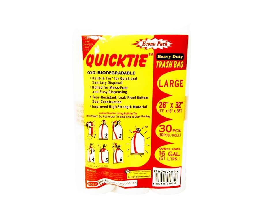 Quicktie Heavy Duty Trash Bag Econo Pack Natural Large 26" x 32" (13" x 13" x 32") 30 Pieces