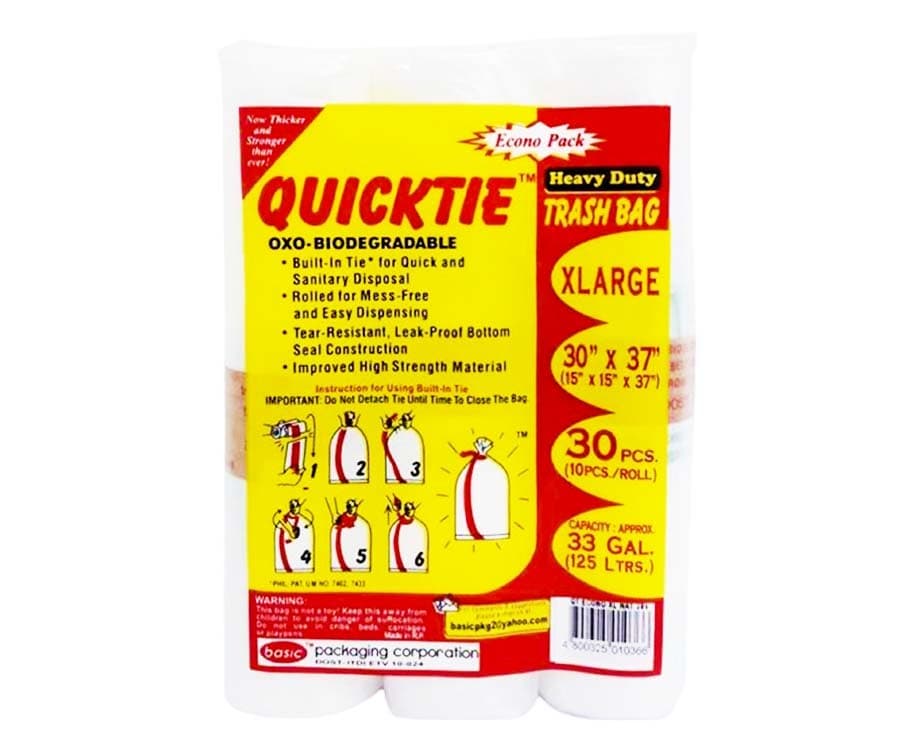 Quicktie Heavy Duty Trash Bag Econo Pack Natural XL 30" x 37" (15" x 15" x 37") 30 Pieces
