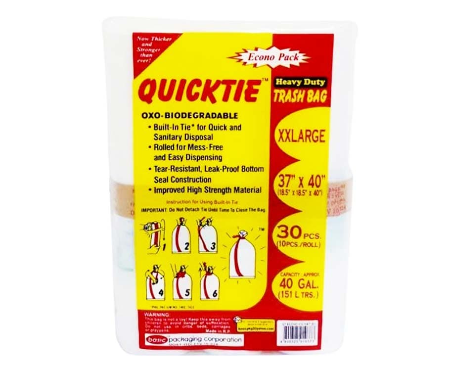 Quicktie Heavy Duty Trash Bag Econo Pack Natural XXL 37" x 40" (18.5" x 18.5" x 40") 30 Pieces