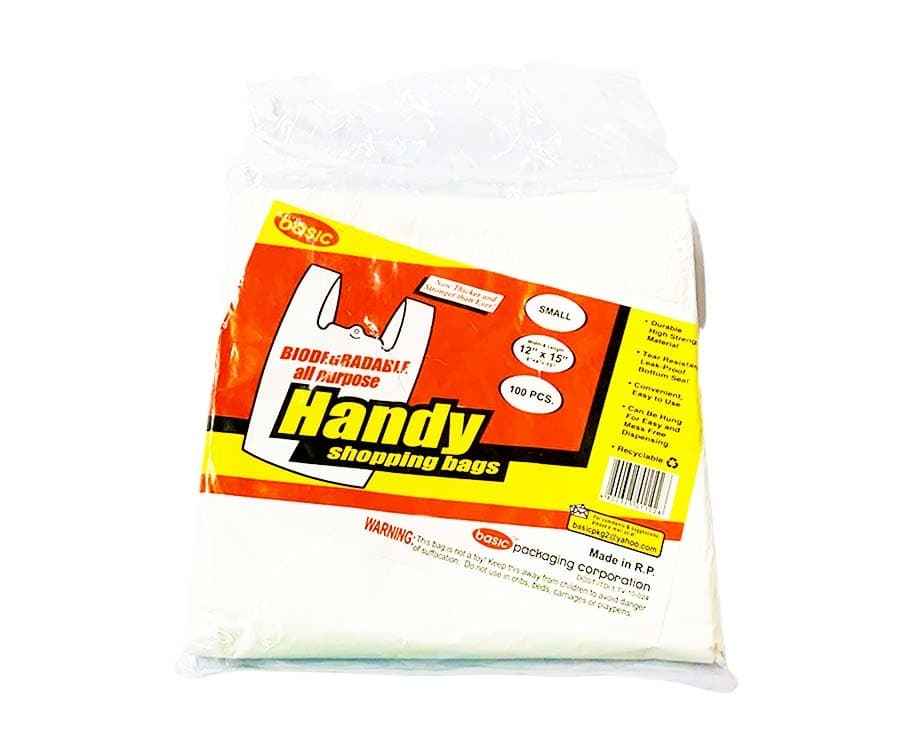 Basic Biodegradable All Purpose Handy Shopping Bags Small 12” x 15” 100 Pieces