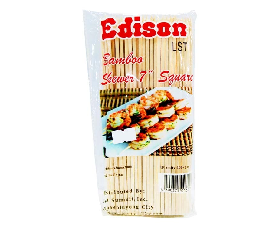 Edison Lst Bamboo Skewer 7" Square 18cm x 3mm x 3mm 100 Pieces
