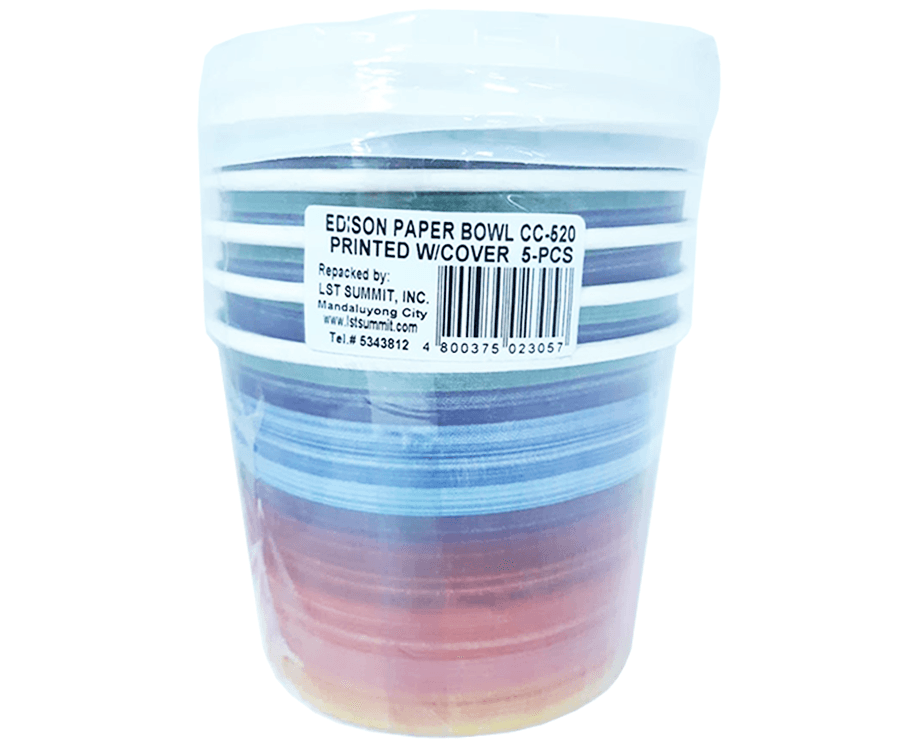 Edison Paper Bowl Printed Wth Cover 520cc 5 Pieces
