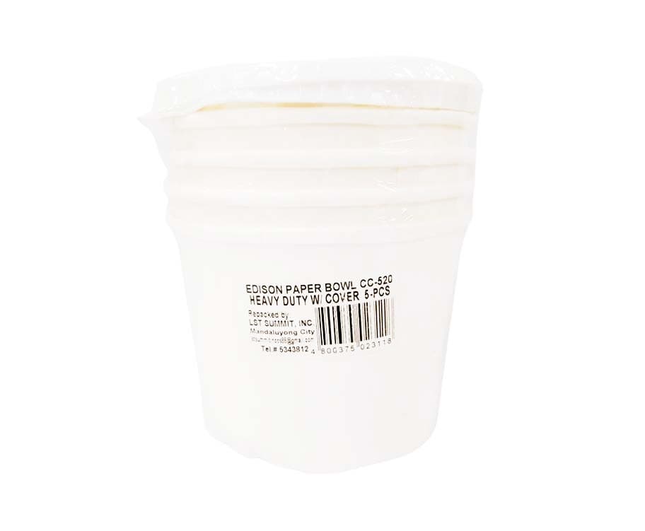 Edison Paper Bowl CC-520 Heavy Duty with Cover 5 Pieces