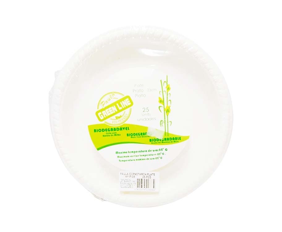 Paula Green Line Eco-friendly Cornstarch Plate 23cm (25 Pieces)