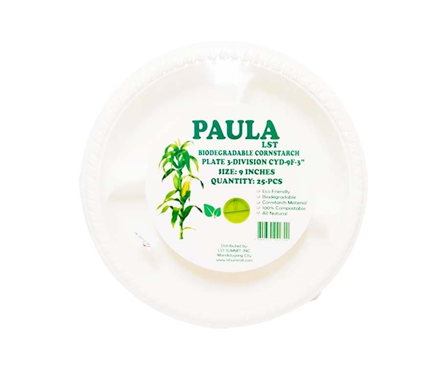 Paula LST Biodegradable Cornstarch Plate 3-Division 9" 25 Pieces