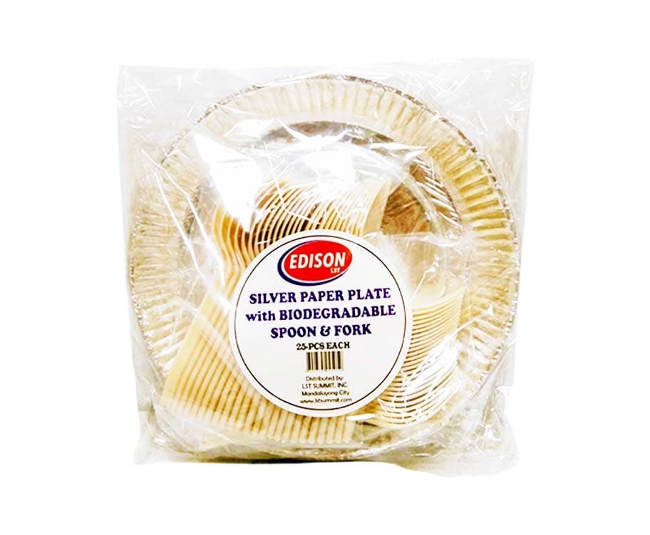 Edison LST Silver Paper Plate with Biodegradable Spoon & Fork (25 Pieces Each)