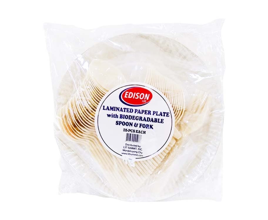 Edison LST Laminated Paper Plate with Biodegradable Spoon & Fork (25 Pieces Each)