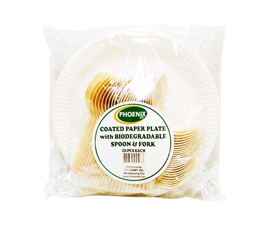Phoenix LST Coated Paper Plate with Biodegradable Spoon & Fork (25 Pieces Each)