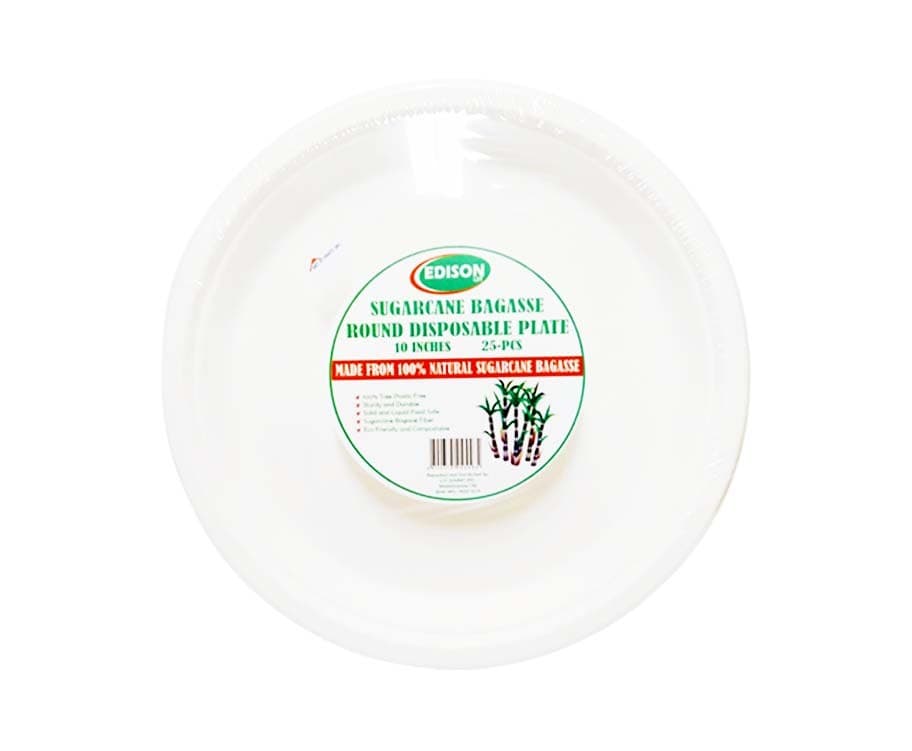 Edison LST Sugarcane Bagasse Round Disposable Plate 10" (25 Pieces)