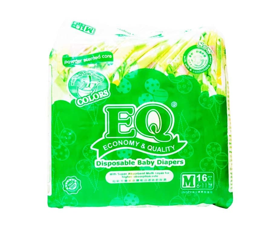 EQ Disposable Baby Diapers Colors Powder Scented Core Medium 6-11kg 16 Pads