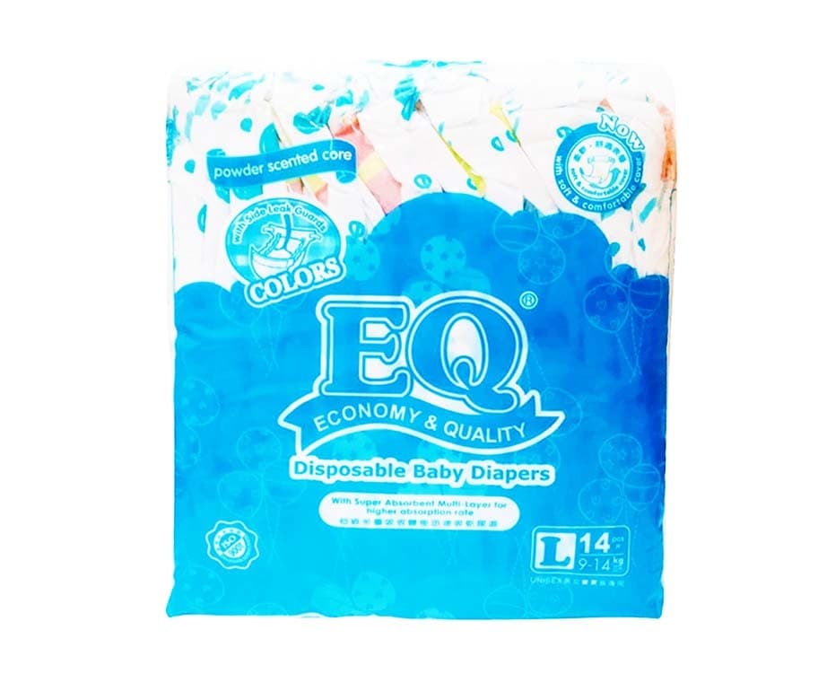 EQ Disposable Baby Diapers Colors Powder Scented Core Large 9-14kg 14 Pads