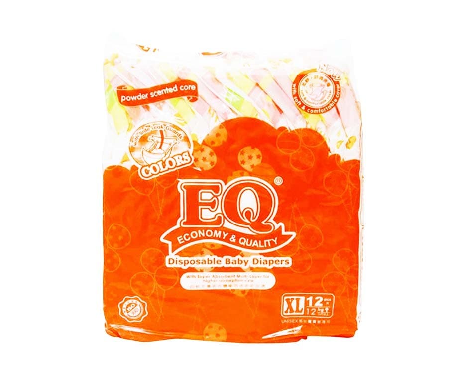 EQ Disposable Baby Diapers Colors Powder Scented Core XL above 12kg 12 Pads