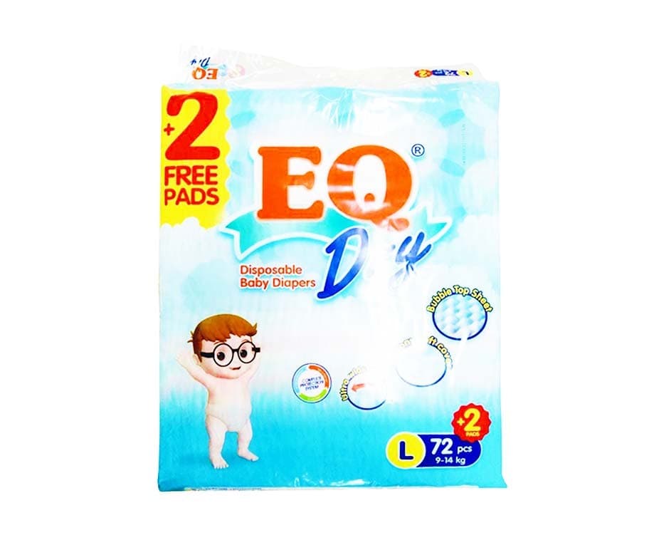 EQ Dry Disposable Baby Diapers Large 9-14kg 74 Pads