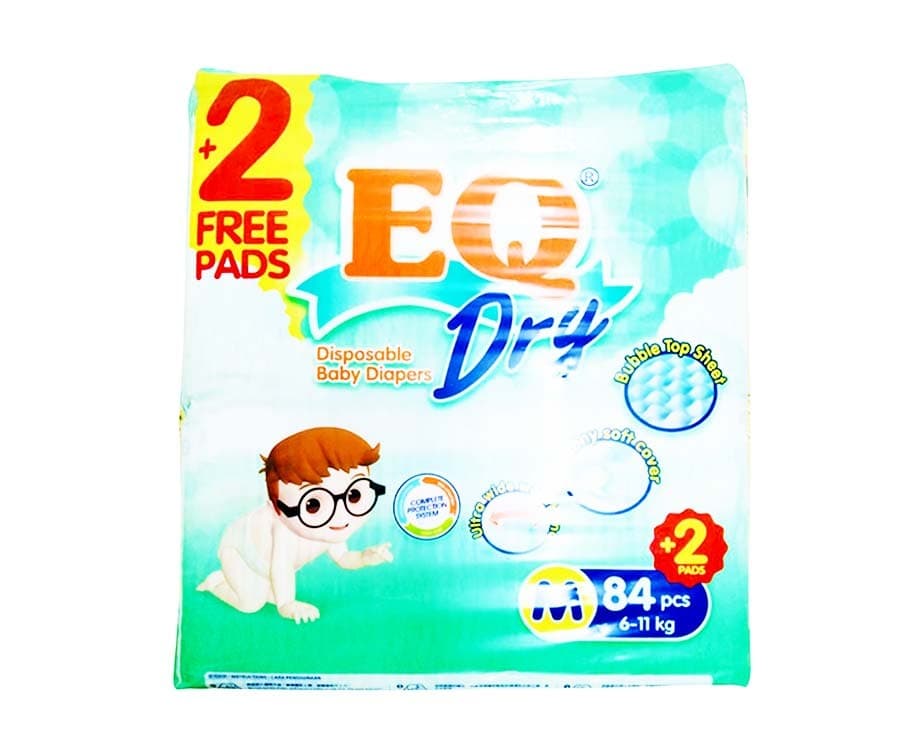 EQ Dry Disposable Baby Diapers Medium 6-11kg 86 Pads