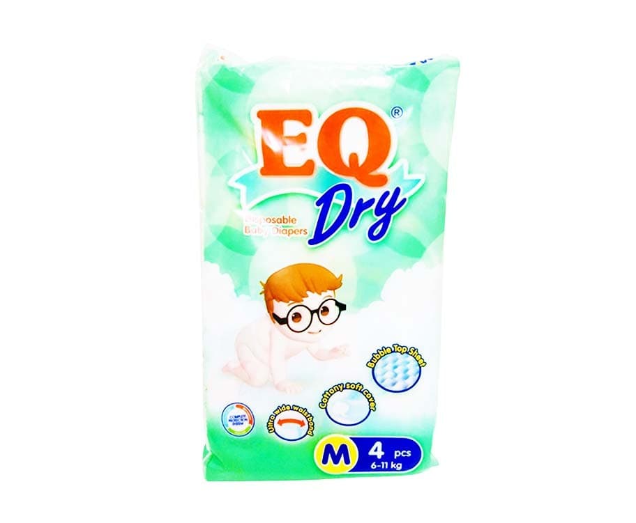 EQ Dry Disposable Baby Diapers Medium 6-11kg 4 Pads