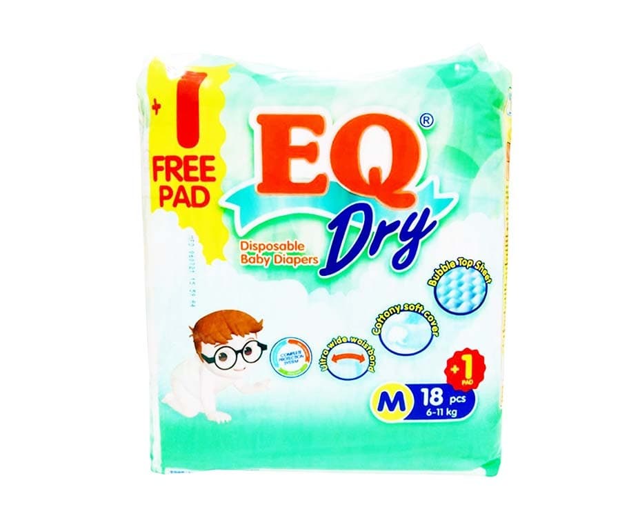 EQ Dry Disposable Baby Diapers Medium 6-11kg 19 Pads