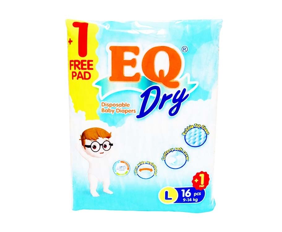 EQ Dry Disposable Baby Diapers Large 9-14kg 17 Pads
