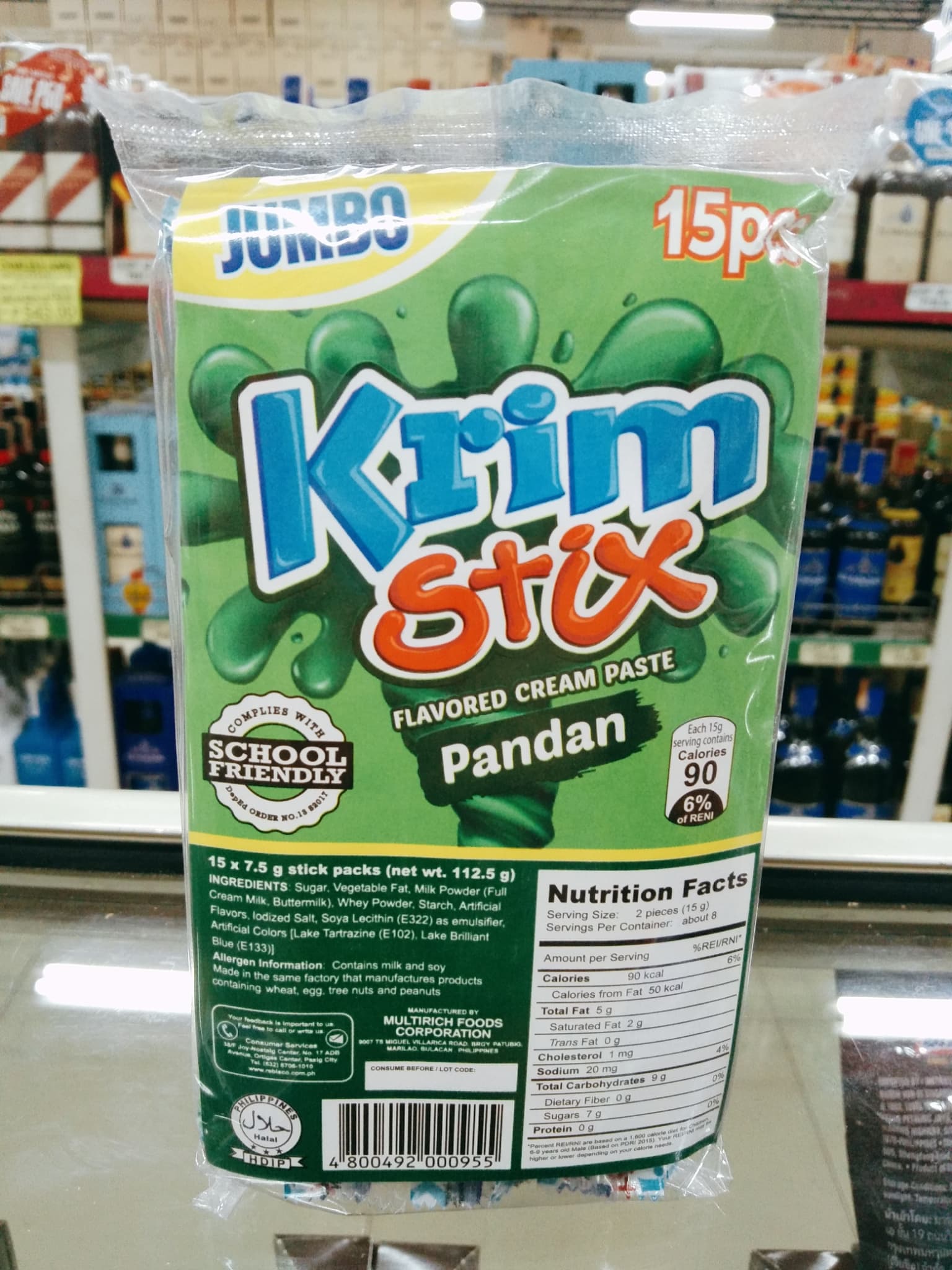 Krim Stix Pandan Flavored Cream Paste Jumbo (15pcs. x 7.5g)