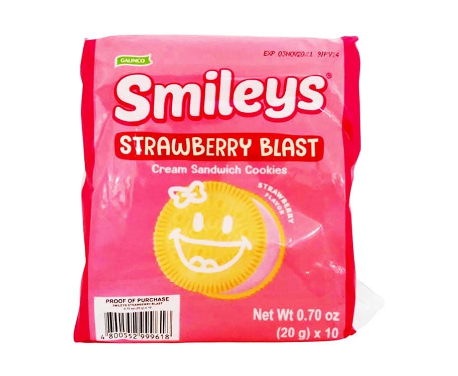 Galinco Smileys Strawberry Blast Cream Sandwich Cookies Strawberry Flavor (10 Packs x 20g) 0.70 Oz