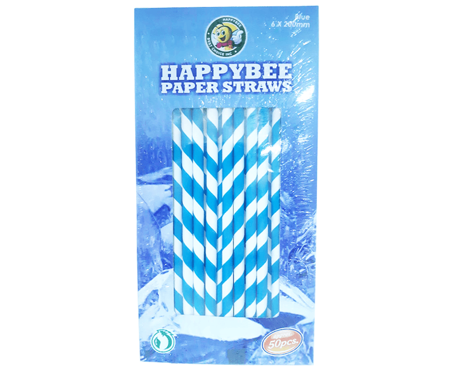 HappyBee Paper Straws Blue 6x200mm Approx. 50 Pieces