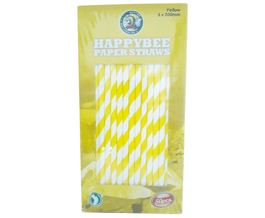 HappyBee Paper Straws Yellow 6x200mm Approx. 50 Pieces
