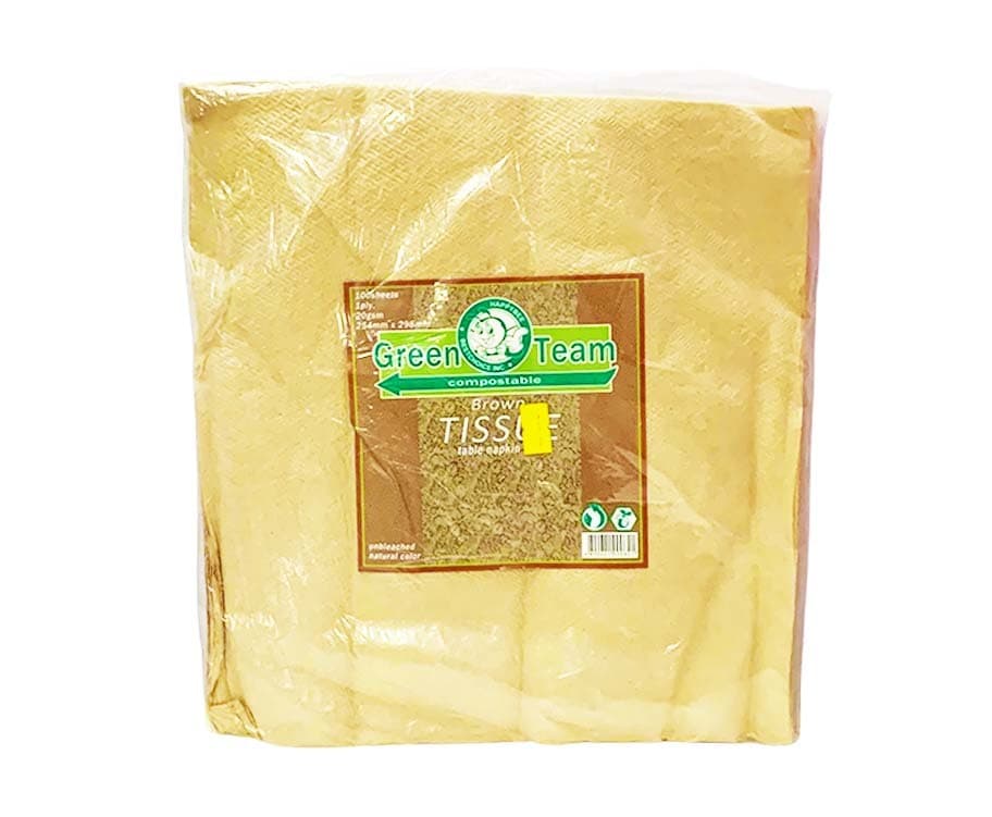HappyBee Green Team Compostable Brown Tissue Table Napkin Flat 1-Ply 100 Sheets