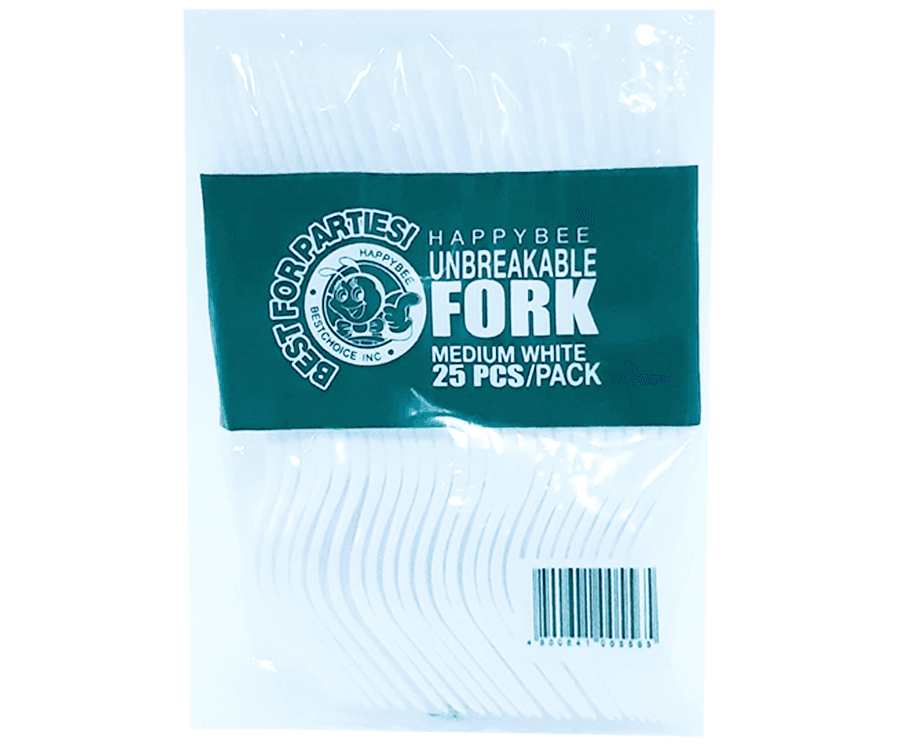 HappyBee Unbreakable Fork Medium White 25 Pieces