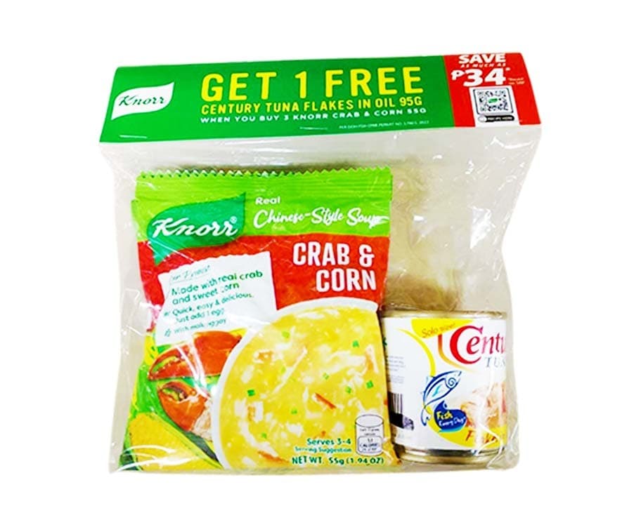 Knorr Real Chinese Style Soup Crab & Corn (3 Packs x 55g) + Free Century Tuna Flakes in Oil 95g