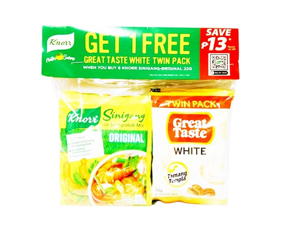 Knorr Sinigang sa Sampalok Mix Original (6 Packs x 22g) + Free Great Taste White Coffee 50g