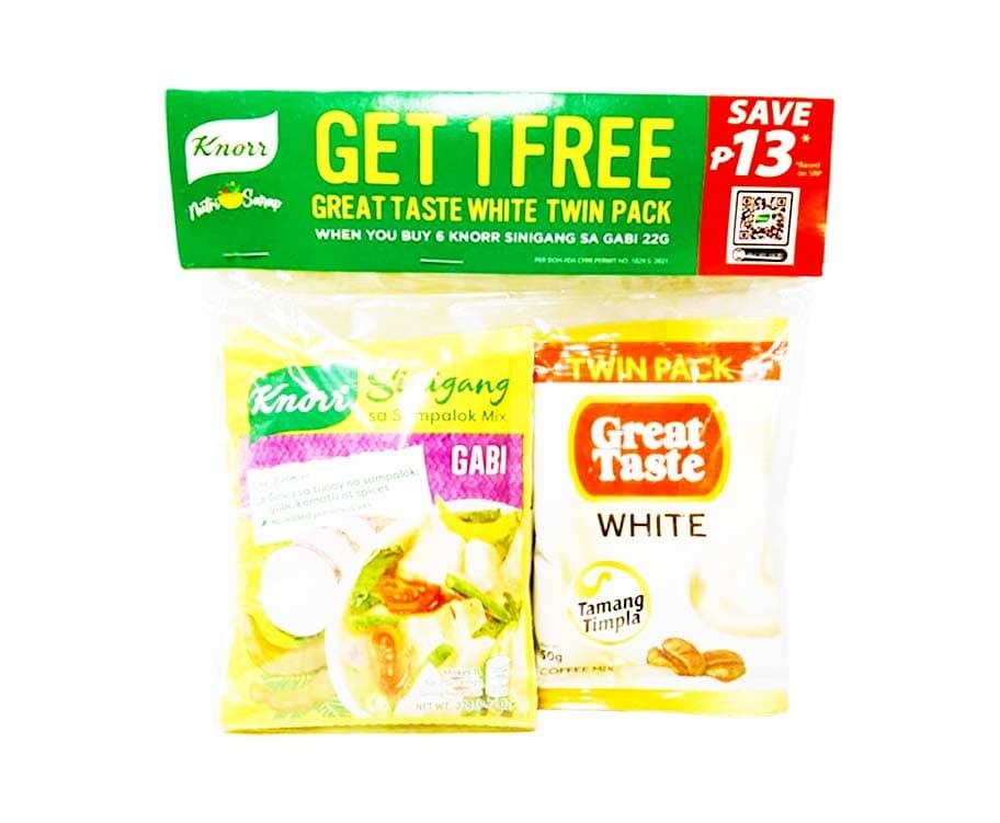 Knorr Sinigang sa Sampalok Mix with Gabi (6 Packs x 22g) + Free Great Taste White Coffee Mix 50g
